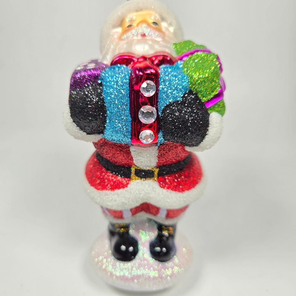 Nice Blown Glass Christmas Ornament Santa Glitter Sparkle Bejeweled‎ Costco - Picture 2 of 9